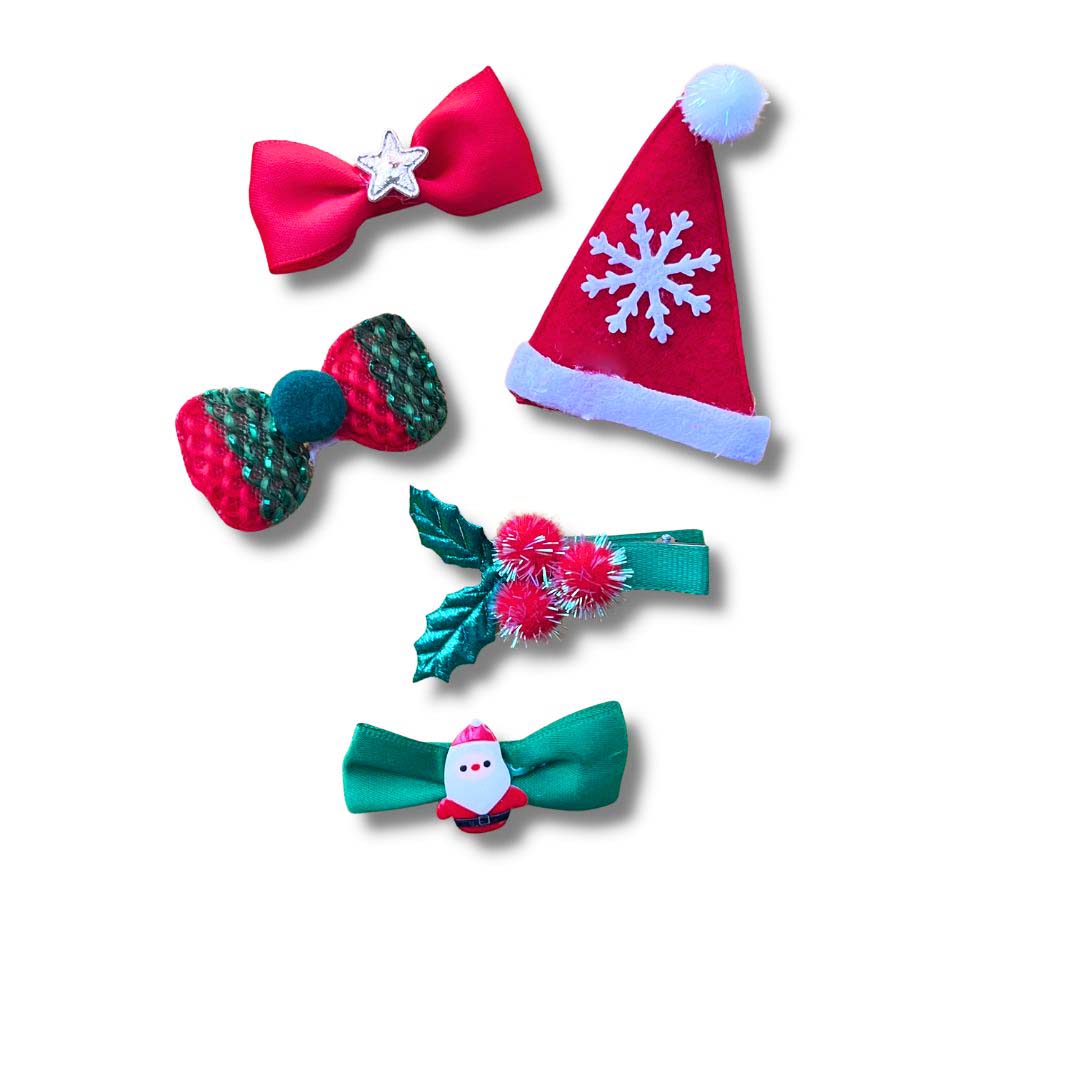 Santa Hat & Bow Christmas Hair Clips – 5PCS Festive Hair Accessories