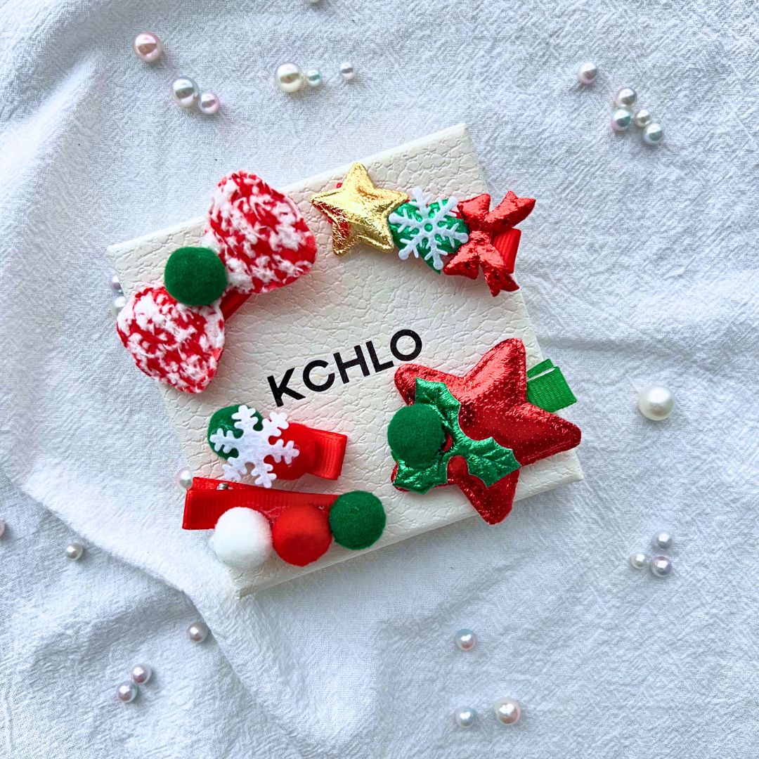 Christmas Candy Bow Hair Clips – 5PCS Cute Red Green Girls Hair Set