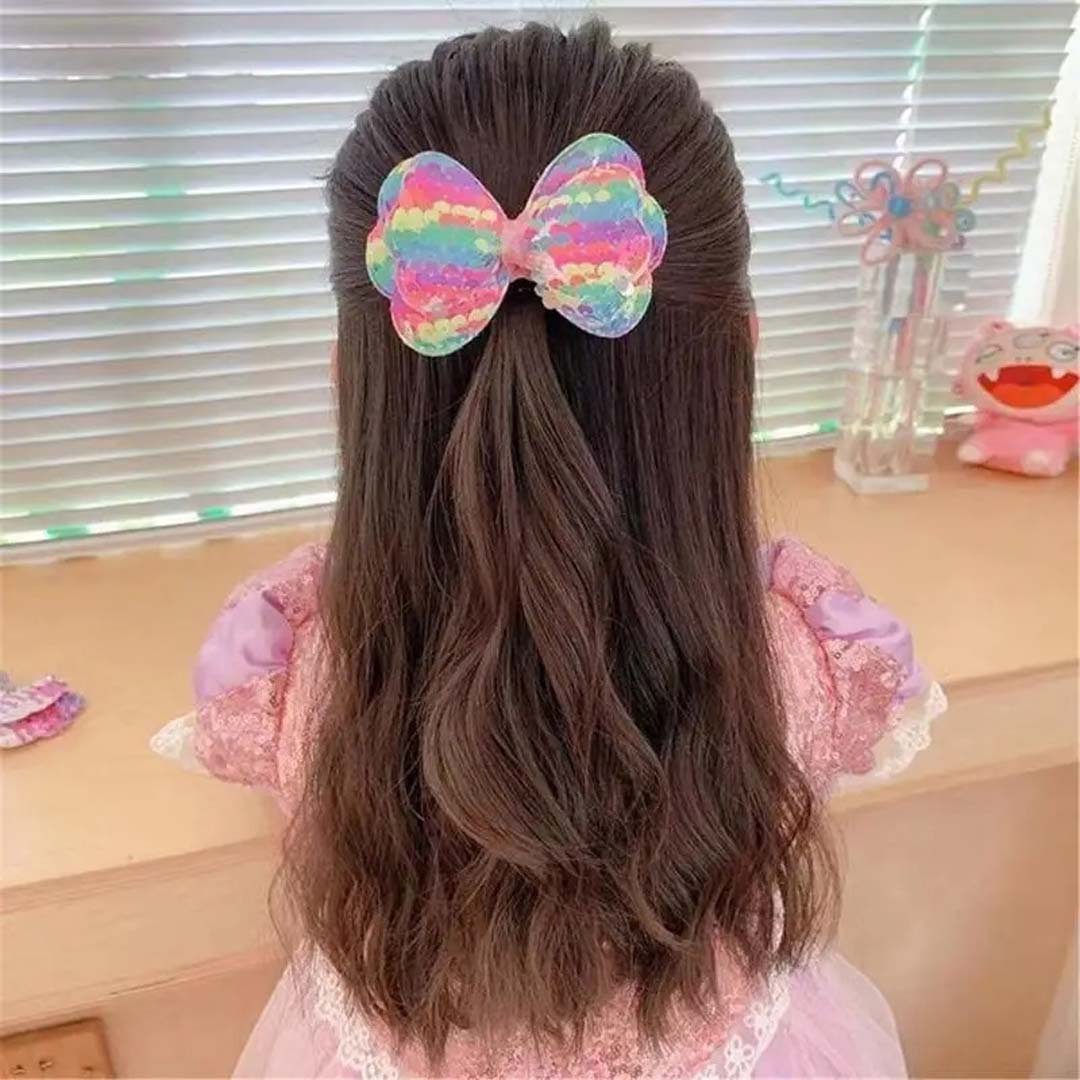 2PCS YELLOW KIDS SEQUIN BUTTERFLY HAIR TIES COLOURFUL ELASTIC PONYTAIL HOLDERS FOR GIRLS