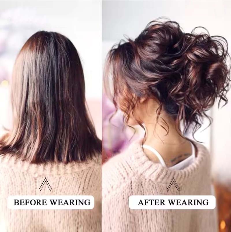 ASH BROWN 20CM SYNTHETIC HAIR BUN EXTENSIONS MESSY CURLY SCRUNCHIES
