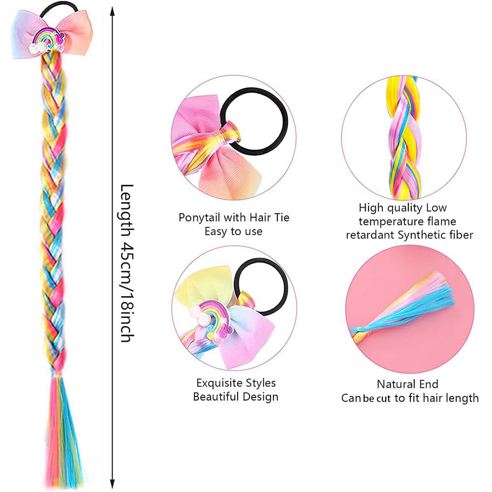PINK RAINBOW BUTTERFLY BRAIDED HAIR PIECE WITH ELASTIC RUBBER BAND