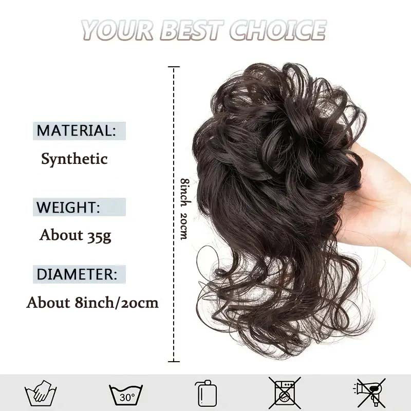 ASH BROWN 20CM SYNTHETIC HAIR BUN EXTENSIONS MESSY CURLY SCRUNCHIES