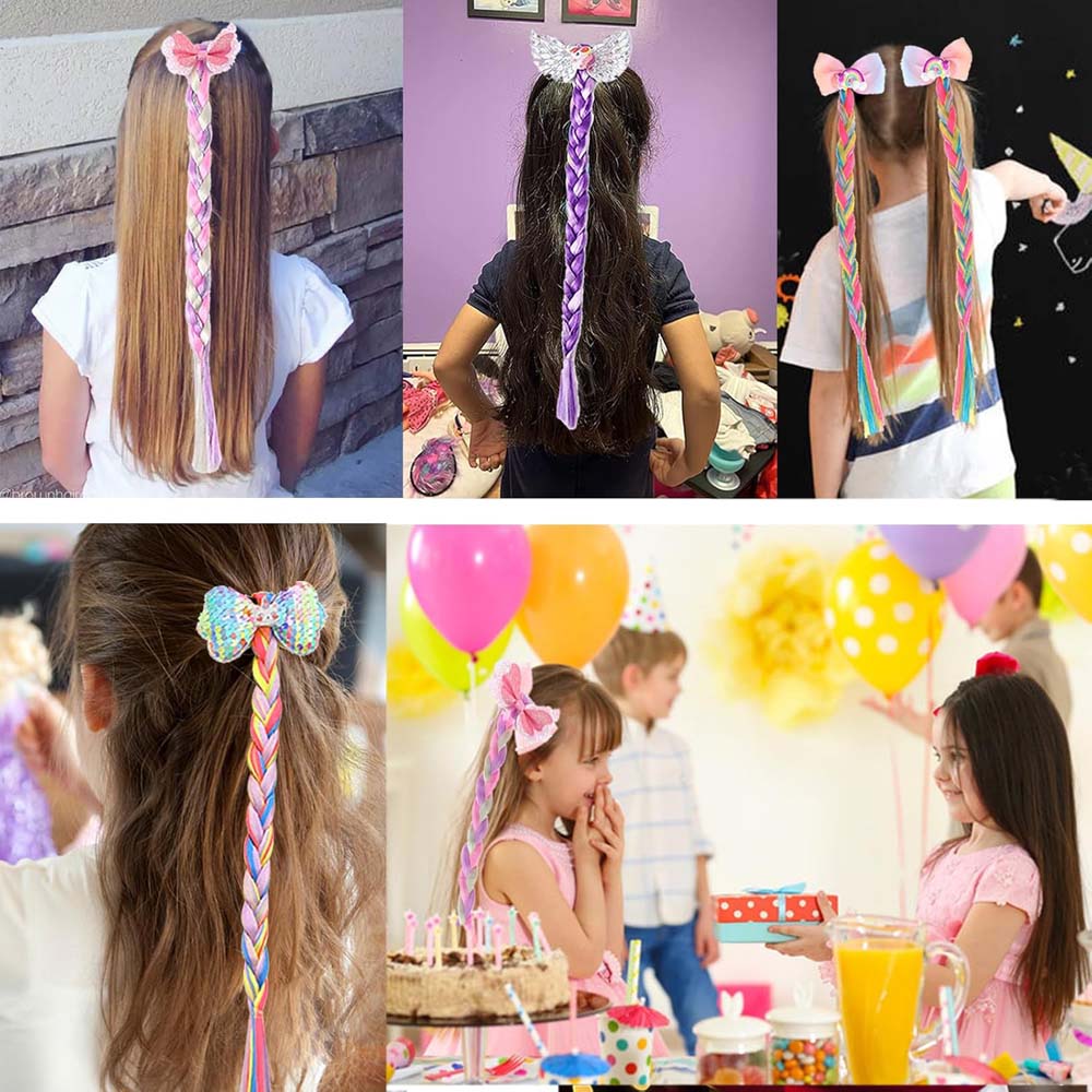 PINK RAINBOW BUTTERFLY BRAIDED HAIR PIECE WITH ELASTIC RUBBER BAND