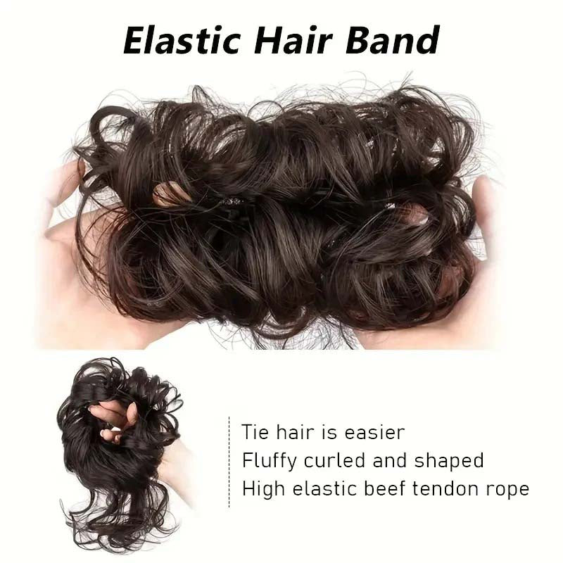 ASH BROWN 20CM SYNTHETIC HAIR BUN EXTENSIONS MESSY CURLY SCRUNCHIES