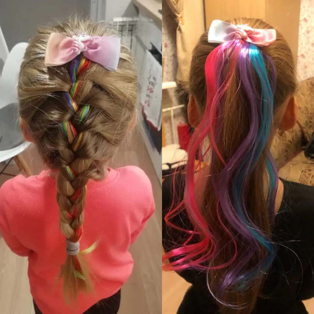 PINK RAINBOW BUTTERFLY BRAIDED HAIR PIECE WITH ELASTIC RUBBER BAND