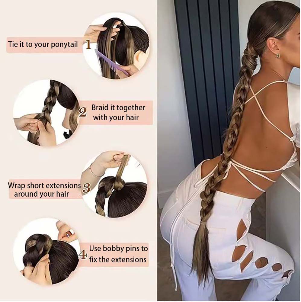 DARK BROWN 85CM LONG SYNTHETIC BRAIDED PONYTAIL EXTENSION