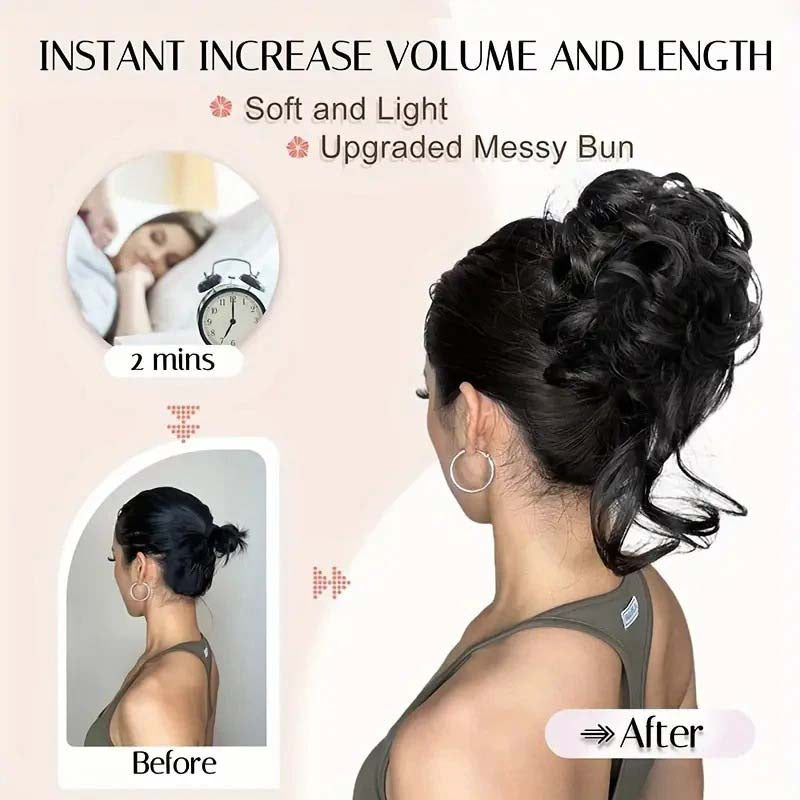 ASH BROWN 20CM SYNTHETIC HAIR BUN EXTENSIONS MESSY CURLY SCRUNCHIES