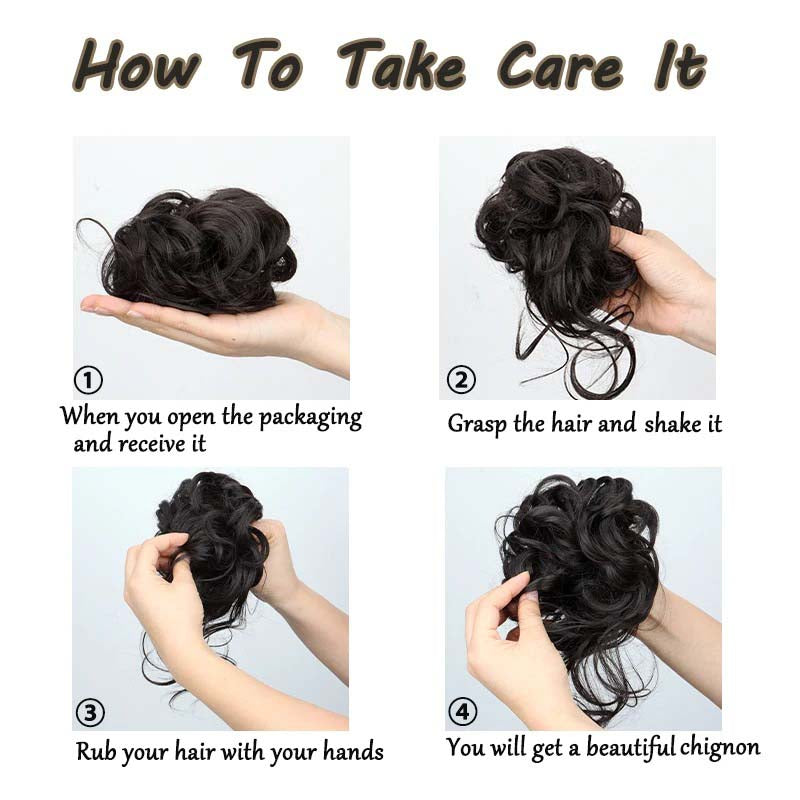 ASH BROWN 20CM SYNTHETIC HAIR BUN EXTENSIONS MESSY CURLY SCRUNCHIES