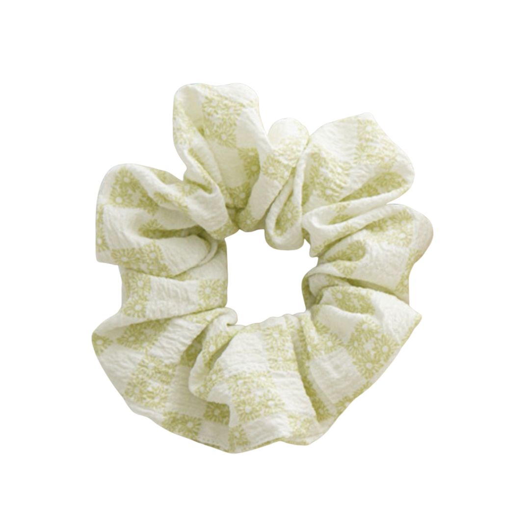 10CM GREEN FLORAL CHIFFON SCRUNCHIES