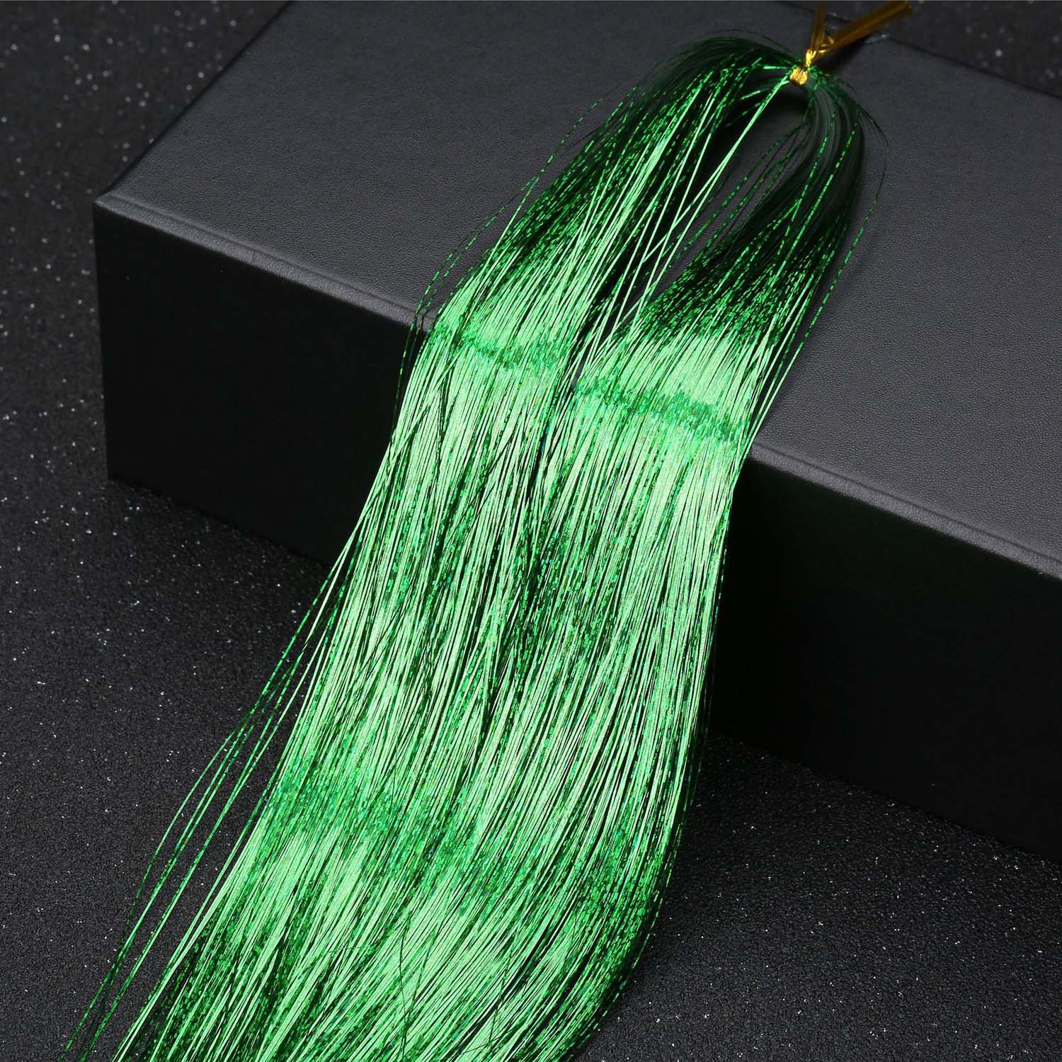 GREEN SYNTHETIC HAIR TINSEL SPARKLE HOLOGRAPHIC HAIR HIGHLIGHT