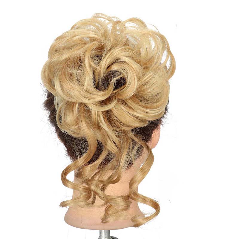 HIGHLIGHTED BLONDE 20CM SYNTHETIC HAIR BUN EXTENSIONS MESSY CURLY SCRUNCHIES