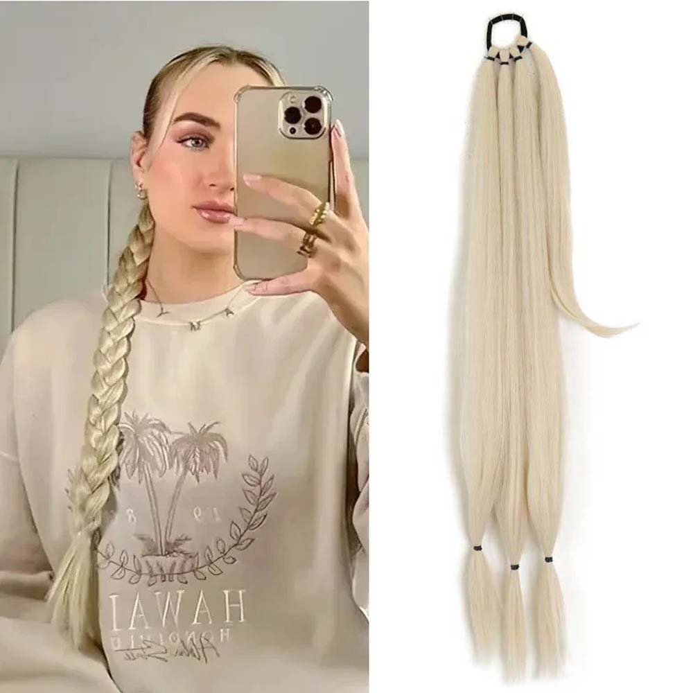 PLATINUM BLONDE 85CM LONG SYNTHETIC BRAIDED PONYTAIL EXTENSION