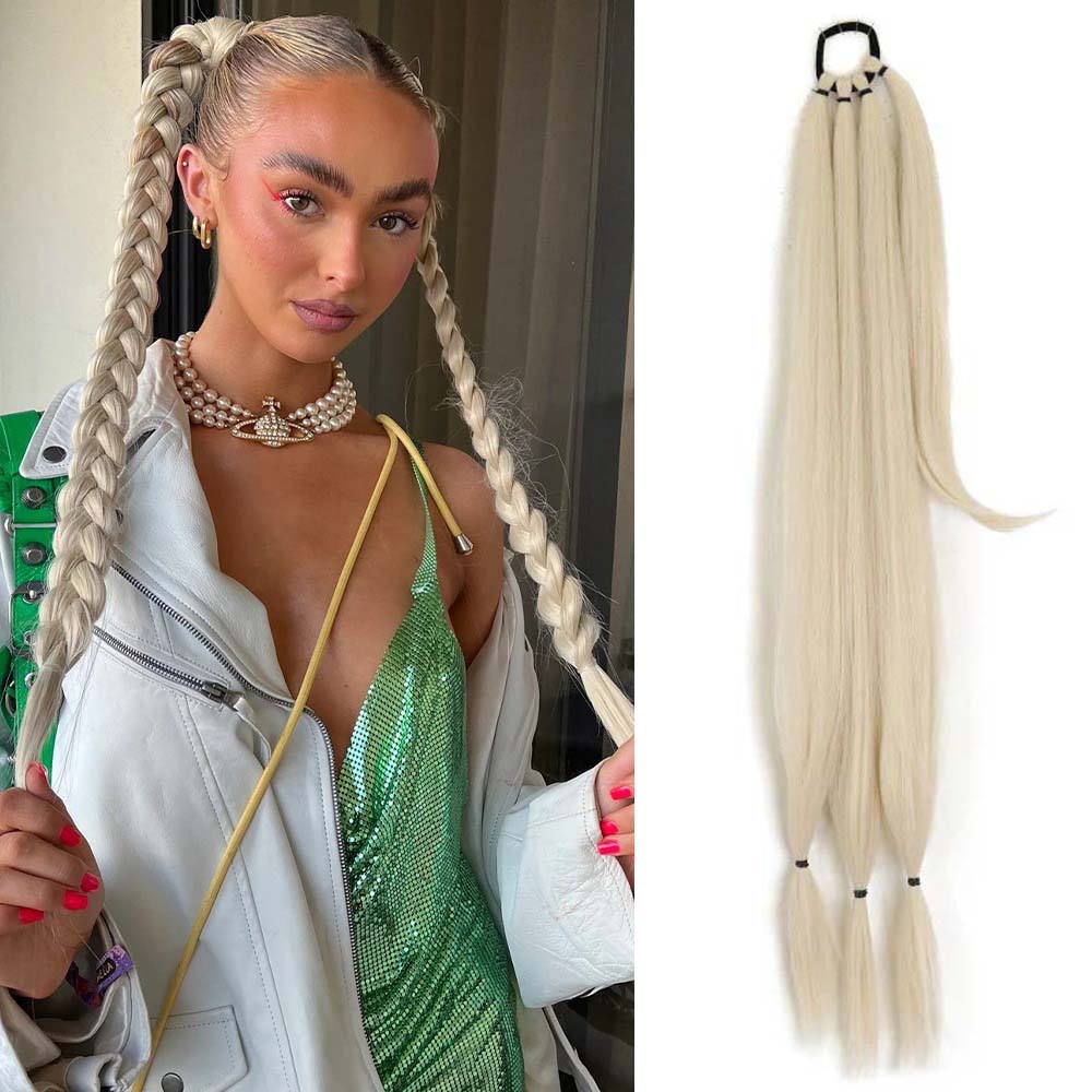 PLATINUM BLONDE 85CM LONG SYNTHETIC BRAIDED PONYTAIL EXTENSION