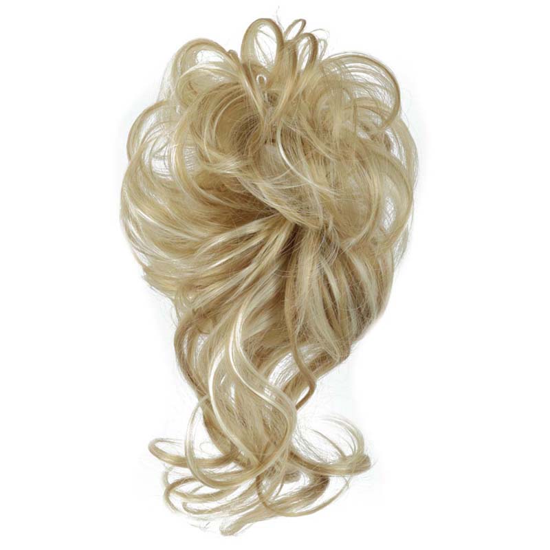 LIGHT ASH BLONDE 20CM SYNTHETIC HAIR BUN EXTENSIONS MESSY CURLY SCRUNCHIES