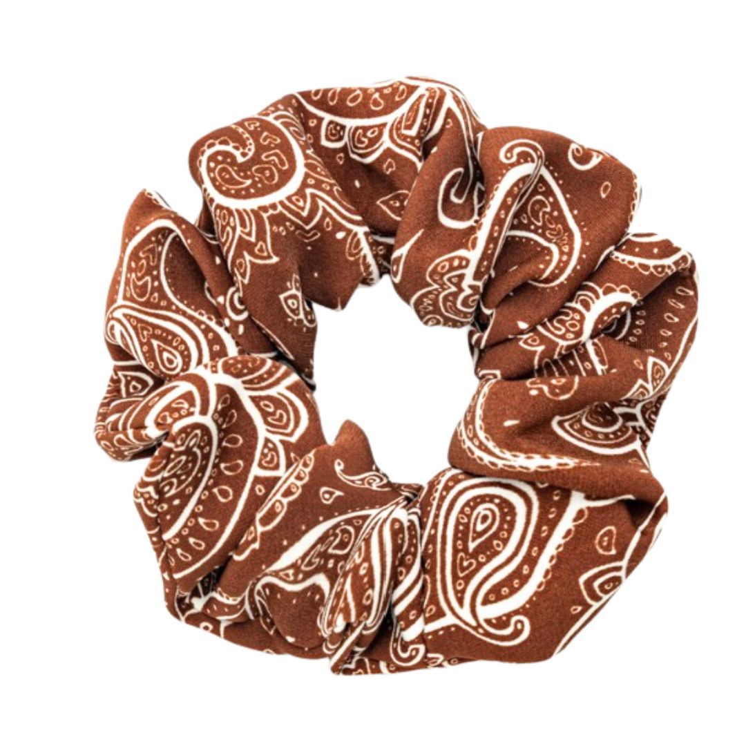 10CM BROWN PAISLEY PRINT SHEER CHIFFON SCRUNCHIES