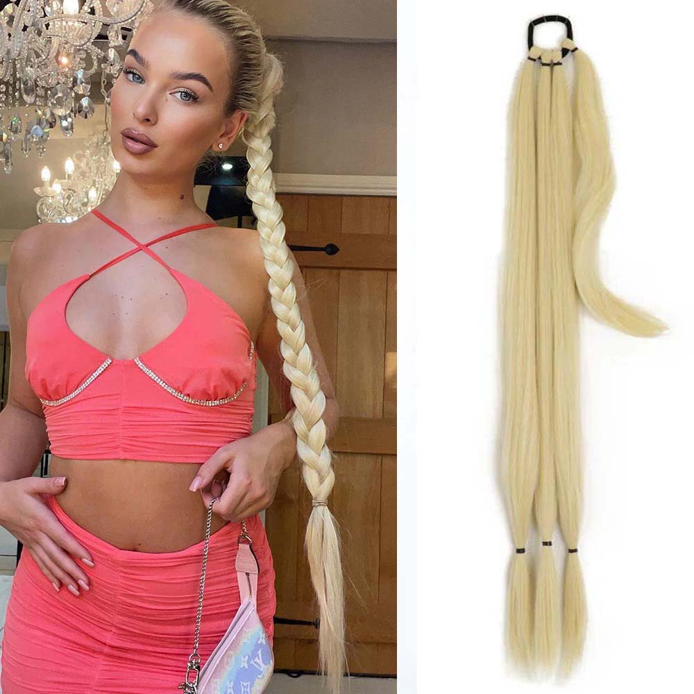 LIGHT BLONDE 85CM LONG SYNTHETIC BRAIDED PONYTAIL EXTENSION