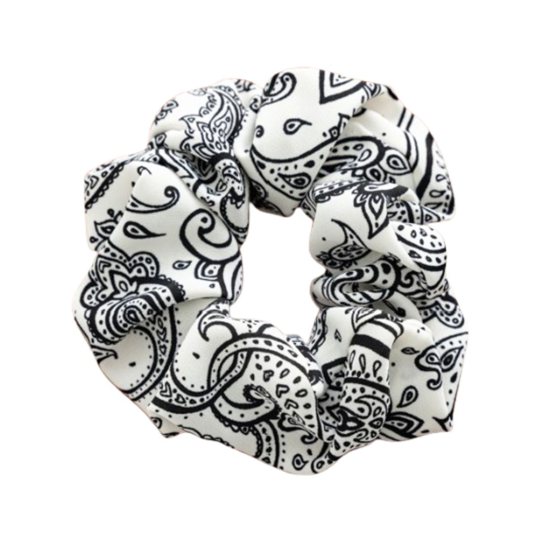 10CM WHITE PAISLEY PRINT SHEER CHIFFON SCRUNCHIES