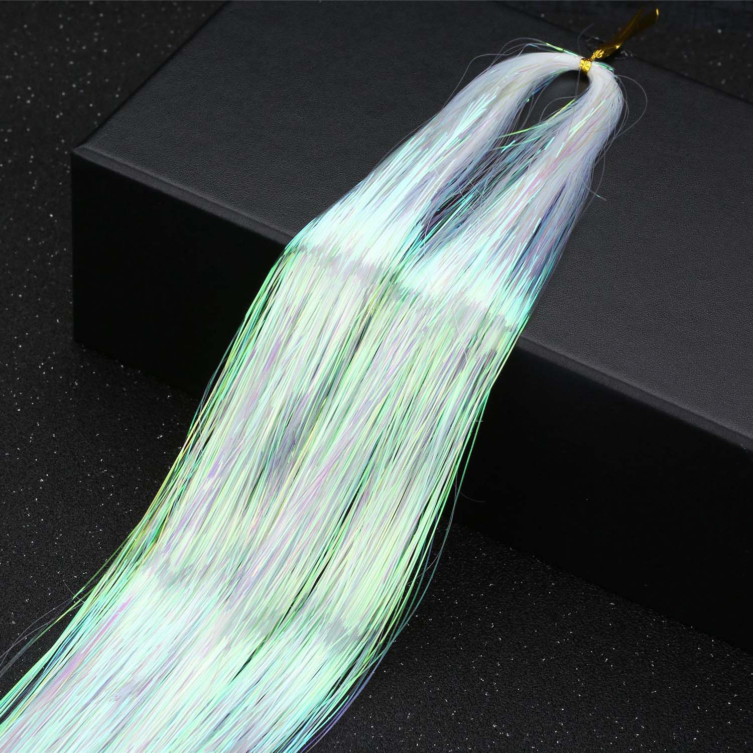 WHITE SYNTHETIC HAIR TINSEL SPARKLE HOLOGRAPHIC HAIR HIGHLIGHT