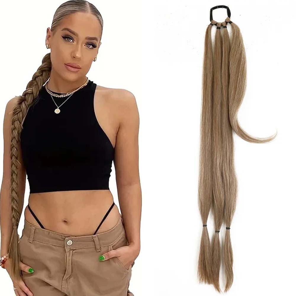 NEUTRAL BROWN 85CM LONG SYNTHETIC BRAIDED PONYTAIL EXTENSION