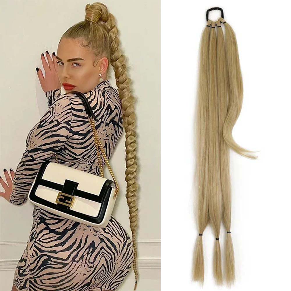 CARAMEL BLONDE 85CM LONG SYNTHETIC BRAIDED PONYTAIL EXTENSION