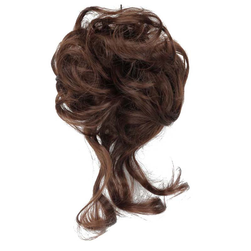 CHOCOLATE REDDISH BROWN 20CM SYNTHETIC HAIR BUN EXTENSIONS MESSY CURLY SCRUNCHIES