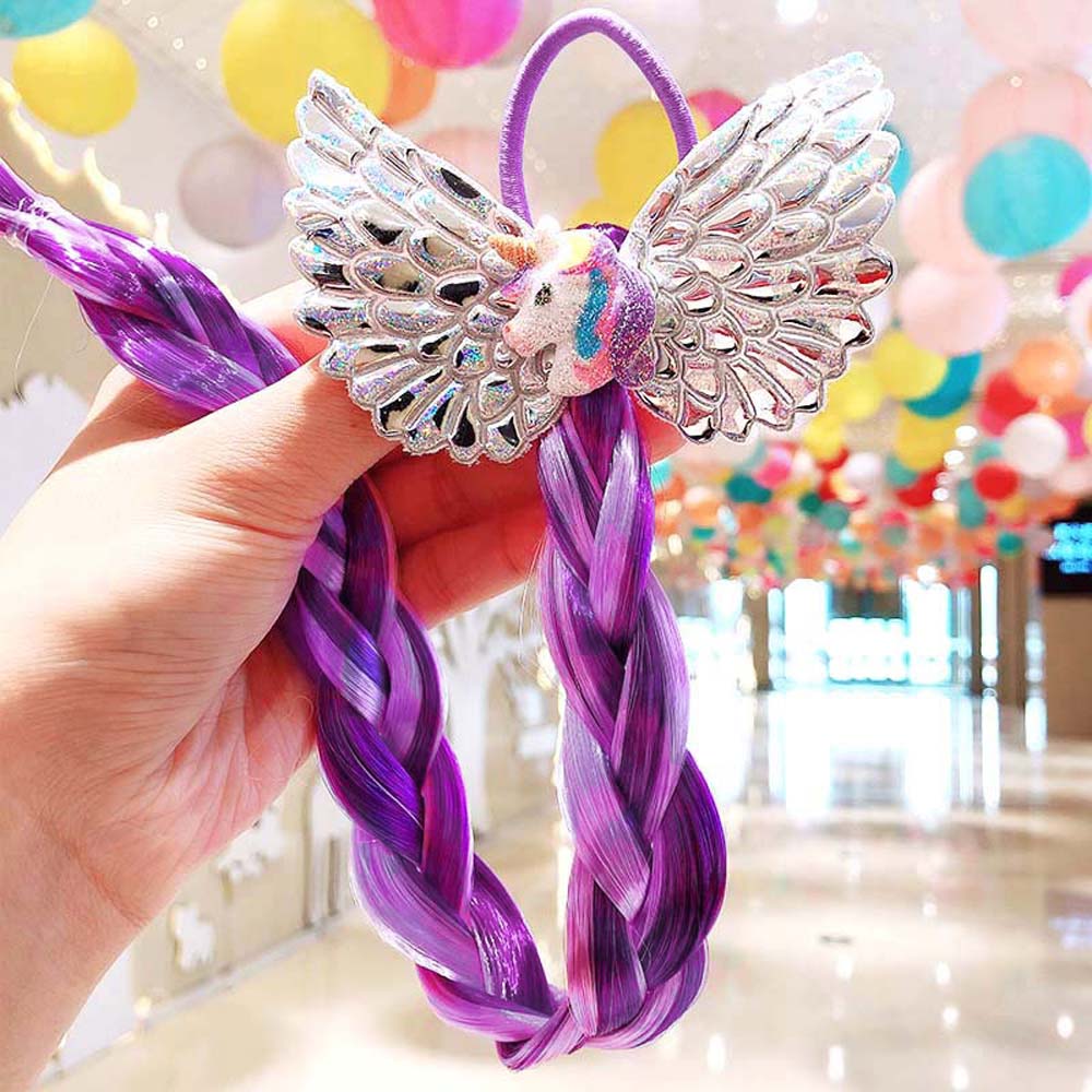 UNICORN BUTTERFLY BRAIDED HAIR PIECE WITH ELASTIC RUBBER BAND