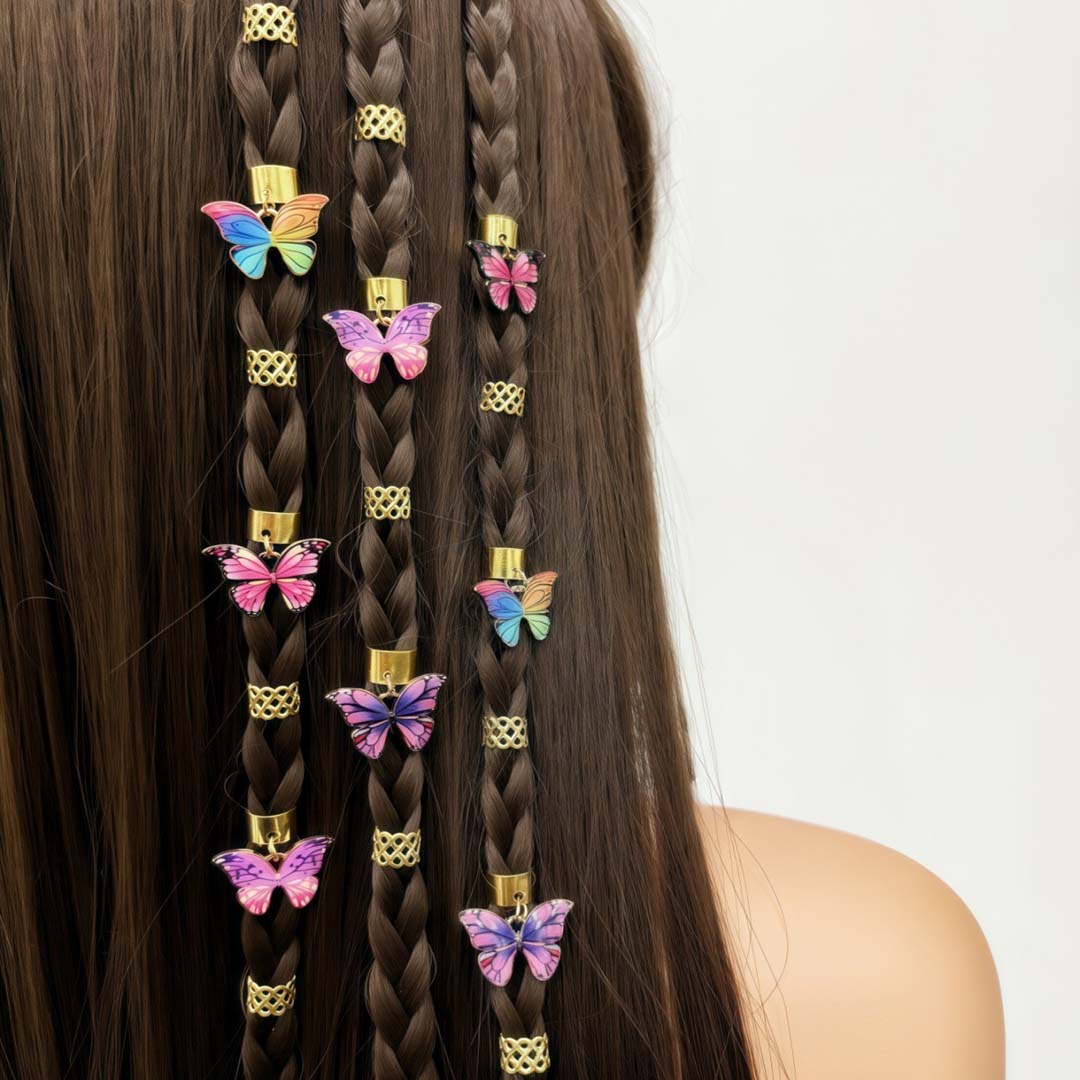 18PCS COLOURFUL BUTTERFLY GOLD HAIR CUFFS BRAID CUFFS