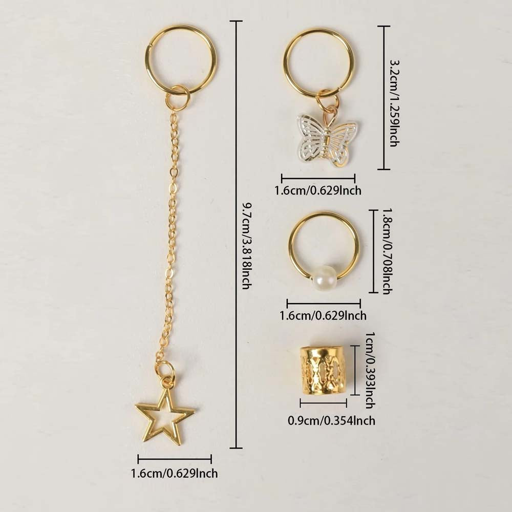 28PCS BOHO GOLD BUTTERFLY HAIR RINGS HAIR CUFFS BRAID RINGS