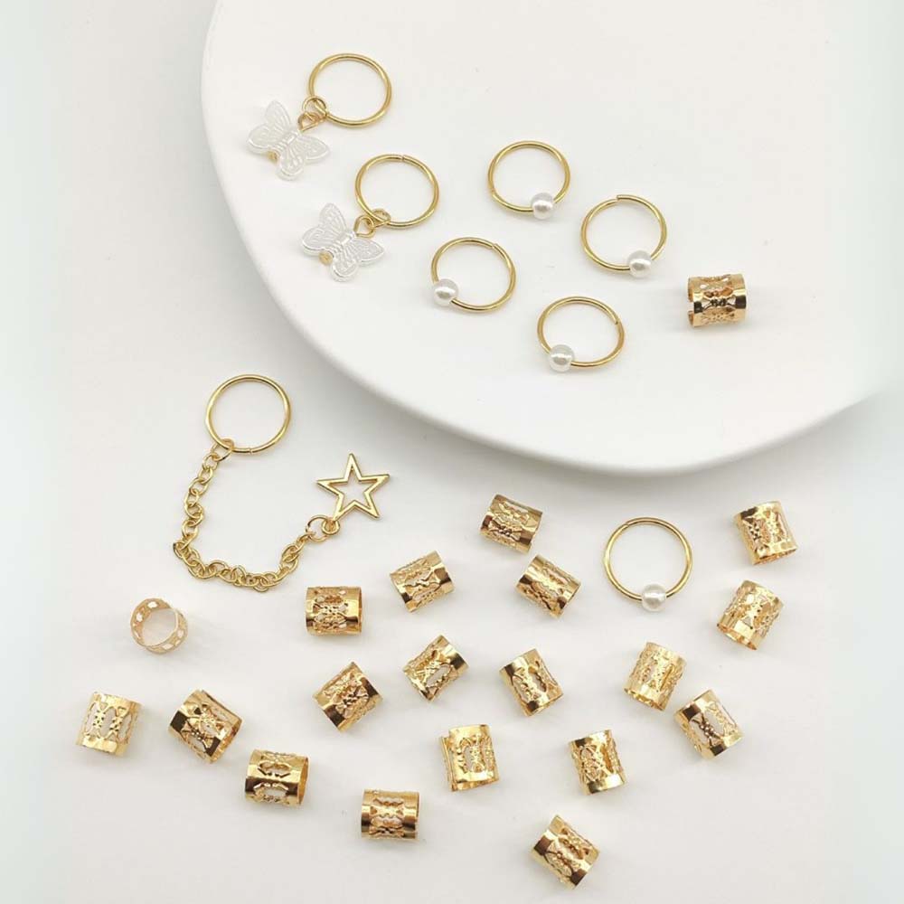 28PCS BOHO GOLD BUTTERFLY HAIR RINGS HAIR CUFFS BRAID RINGS