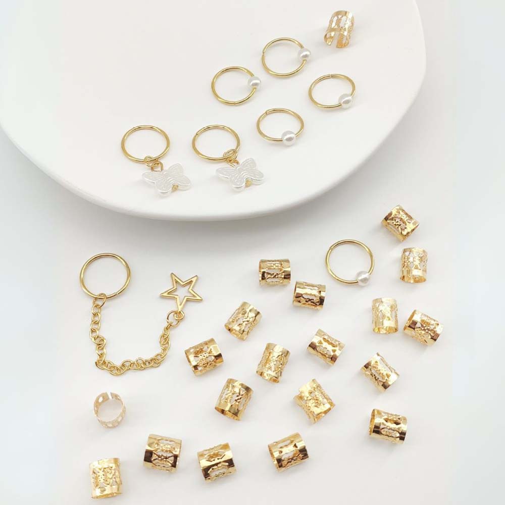 28PCS BOHO GOLD BUTTERFLY HAIR RINGS HAIR CUFFS BRAID RINGS