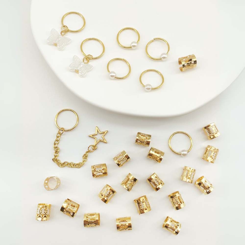 28PCS BOHO GOLD BUTTERFLY HAIR RINGS HAIR CUFFS BRAID RINGS