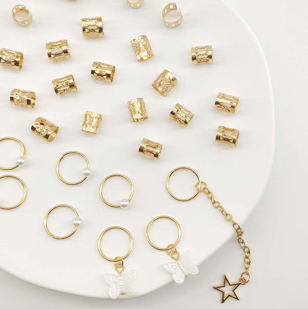 28PCS BOHO GOLD BUTTERFLY HAIR RINGS HAIR CUFFS BRAID RINGS