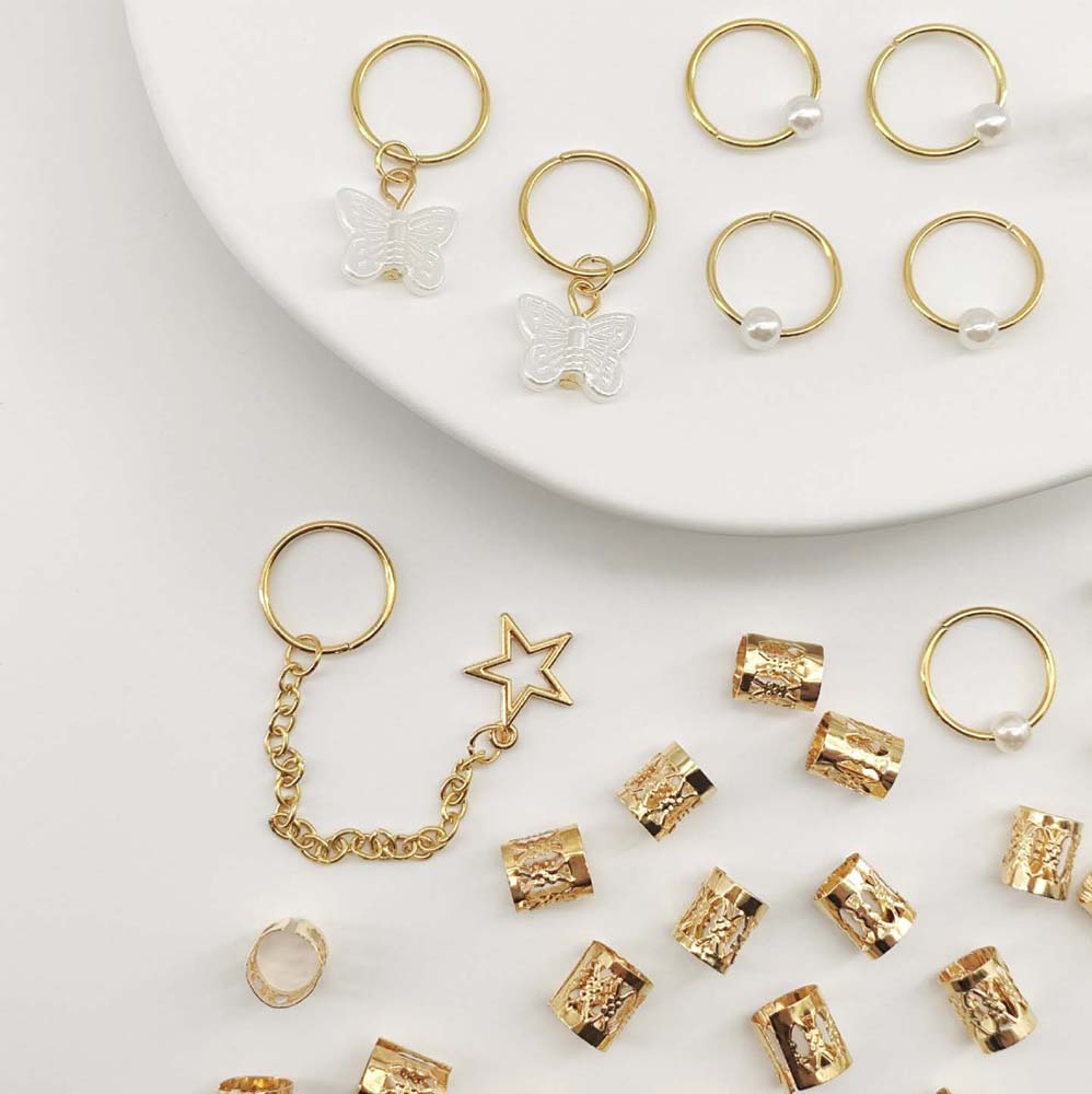 28PCS BOHO GOLD BUTTERFLY HAIR RINGS HAIR CUFFS BRAID RINGS