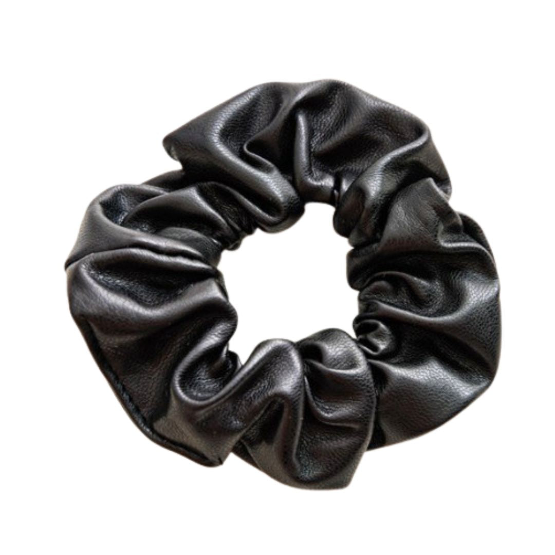 10CM BLACK PU LEATHER SCRUNCHIES HAIR TIES