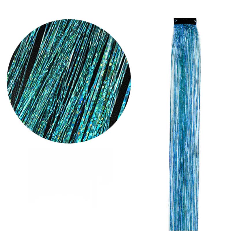 SKY BLUE CLIP IN HAIR EXTENSIONS LONG SYNTHETIC COLORED HIGHLIGHTS