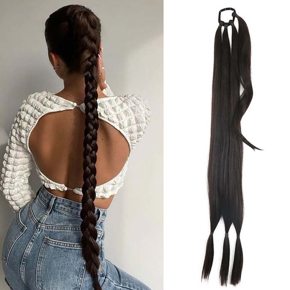DARK BROWN 85CM LONG SYNTHETIC BRAIDED PONYTAIL EXTENSION