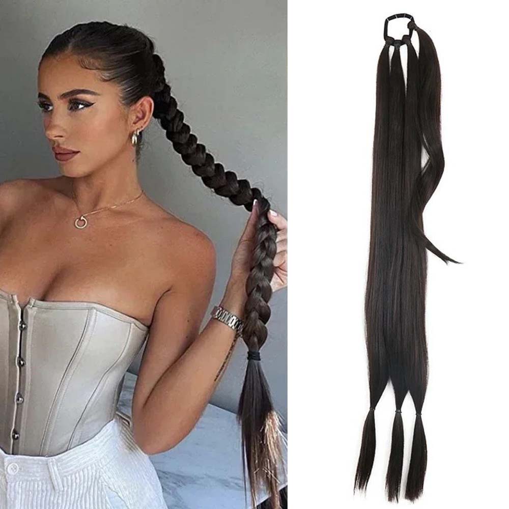 DARK BROWN 85CM LONG SYNTHETIC BRAIDED PONYTAIL EXTENSION