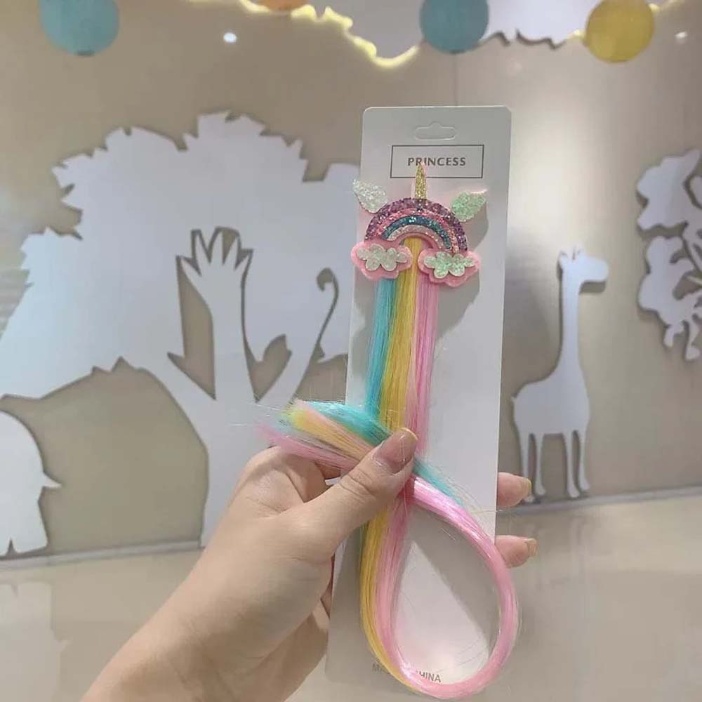 40CM UNICORN & RAINBOW HAIR CLIPS WITH COLORFUL EXTENSIONS