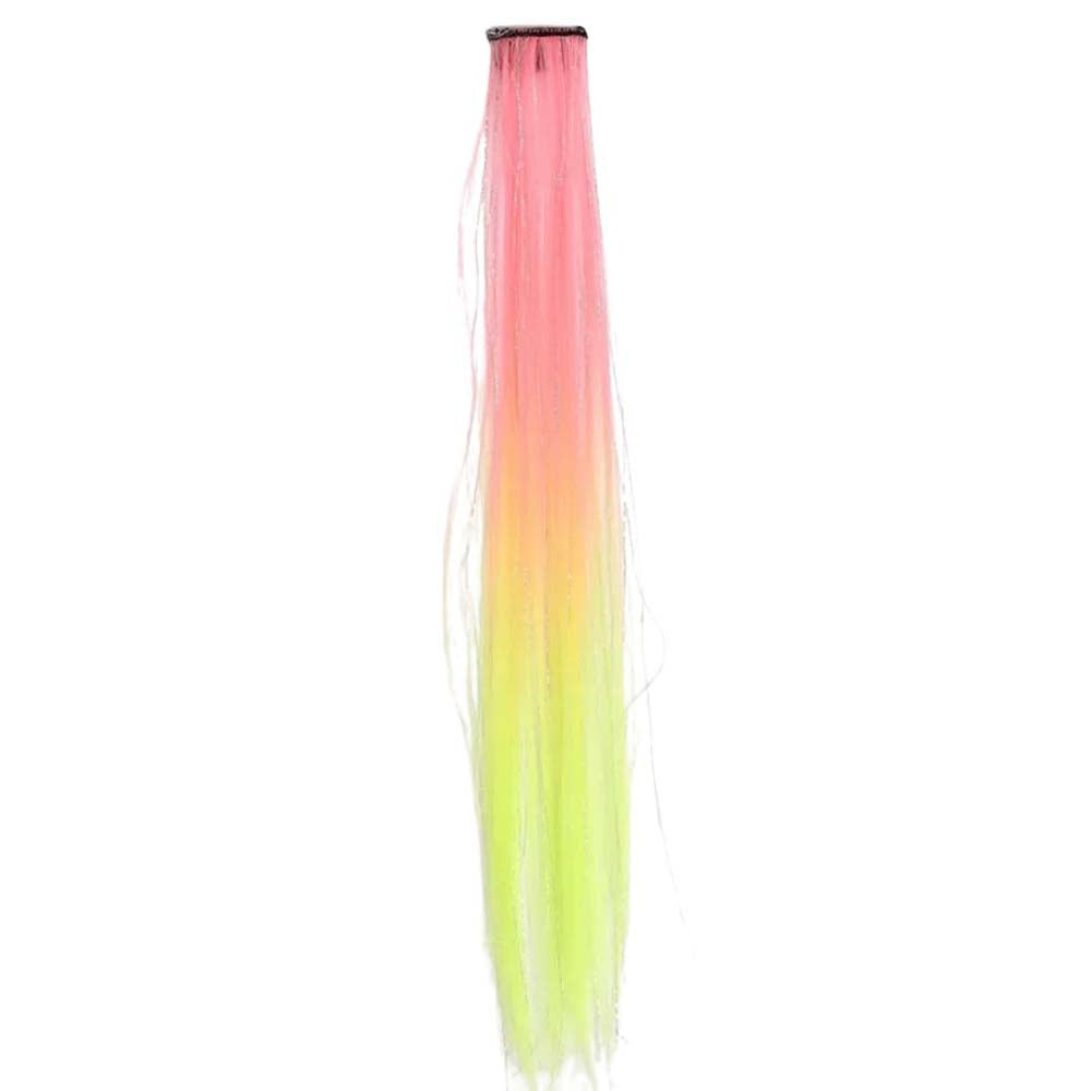 PINK & YELLOW 40CM TINSEL CLIP IN HAIR EXTENSIONS HAIR HIGHLIGHTS