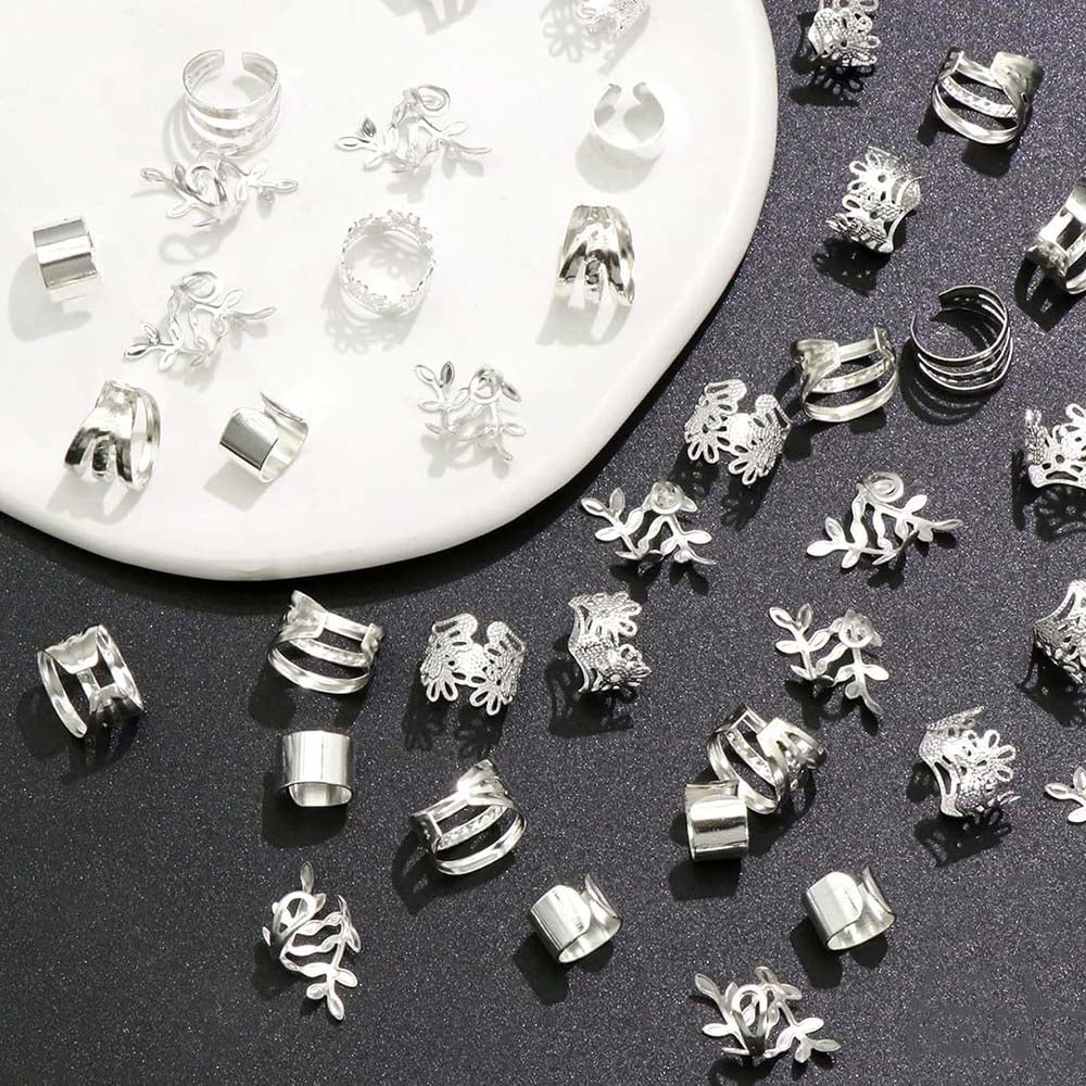 40PCS SILVER LEAF HAIR CUFFS BRAID CUFFS