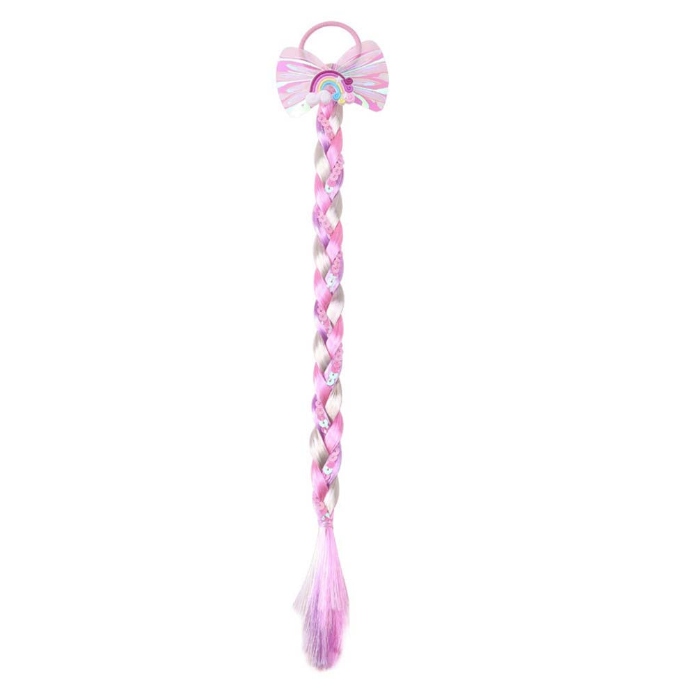 PINK RAINBOW BUTTERFLY BRAIDED HAIR PIECE WITH ELASTIC RUBBER BAND
