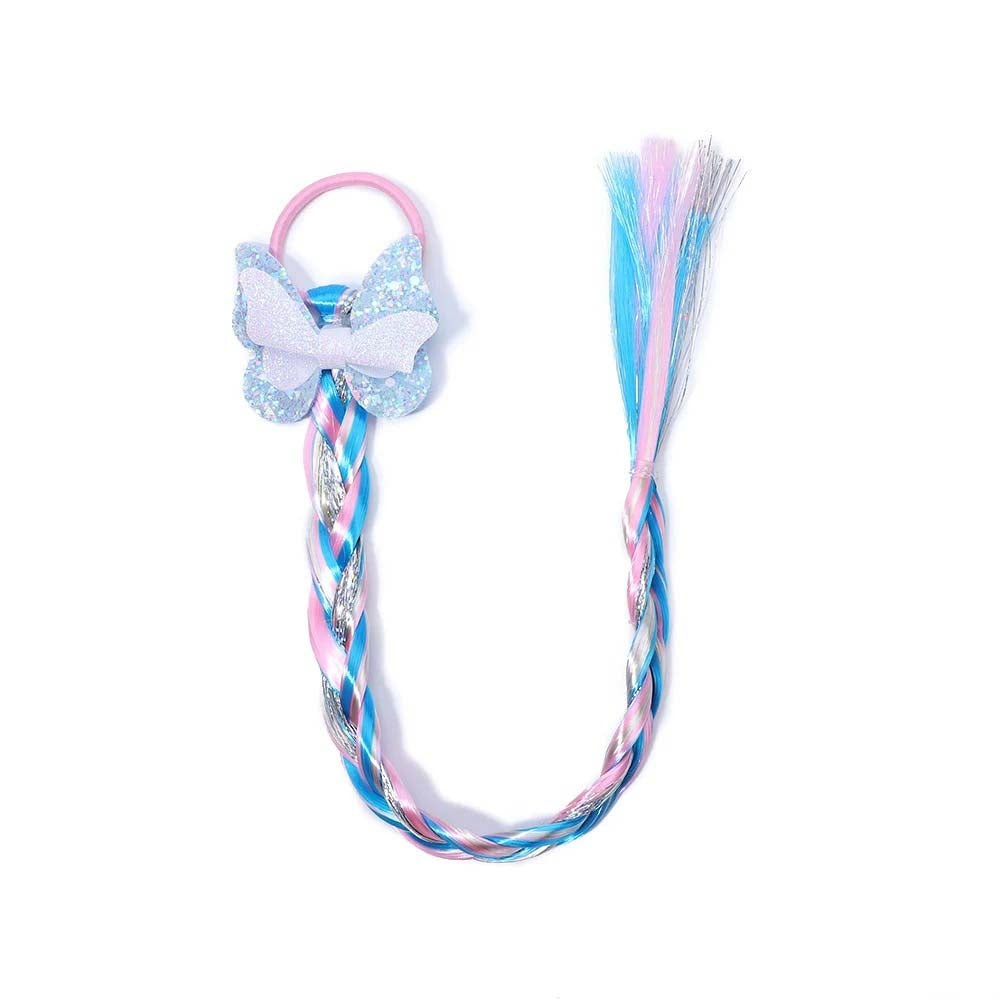 BLUE BUTTERFLY BRAIDED HAIR PIECE WITH ELASTIC RUBBER BAND