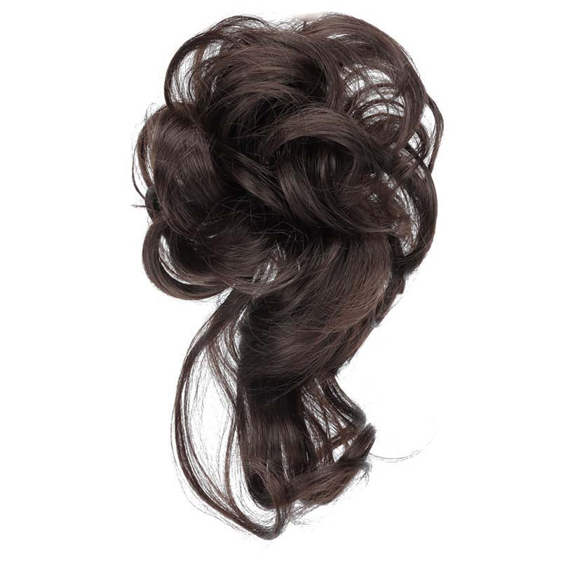 CHOCOLATE BROWN 20CM SYNTHETIC HAIR BUN EXTENSIONS MESSY CURLY SCRUNCHIES