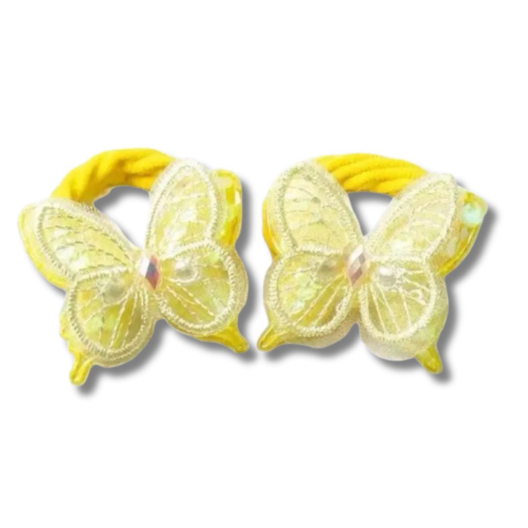 2PCS KIDS BUTTERFLY HAIR TIES COLOURFUL ELASTIC PONYTAIL HOLDERS CUTE GIRLS HAIR ACCESSORIES