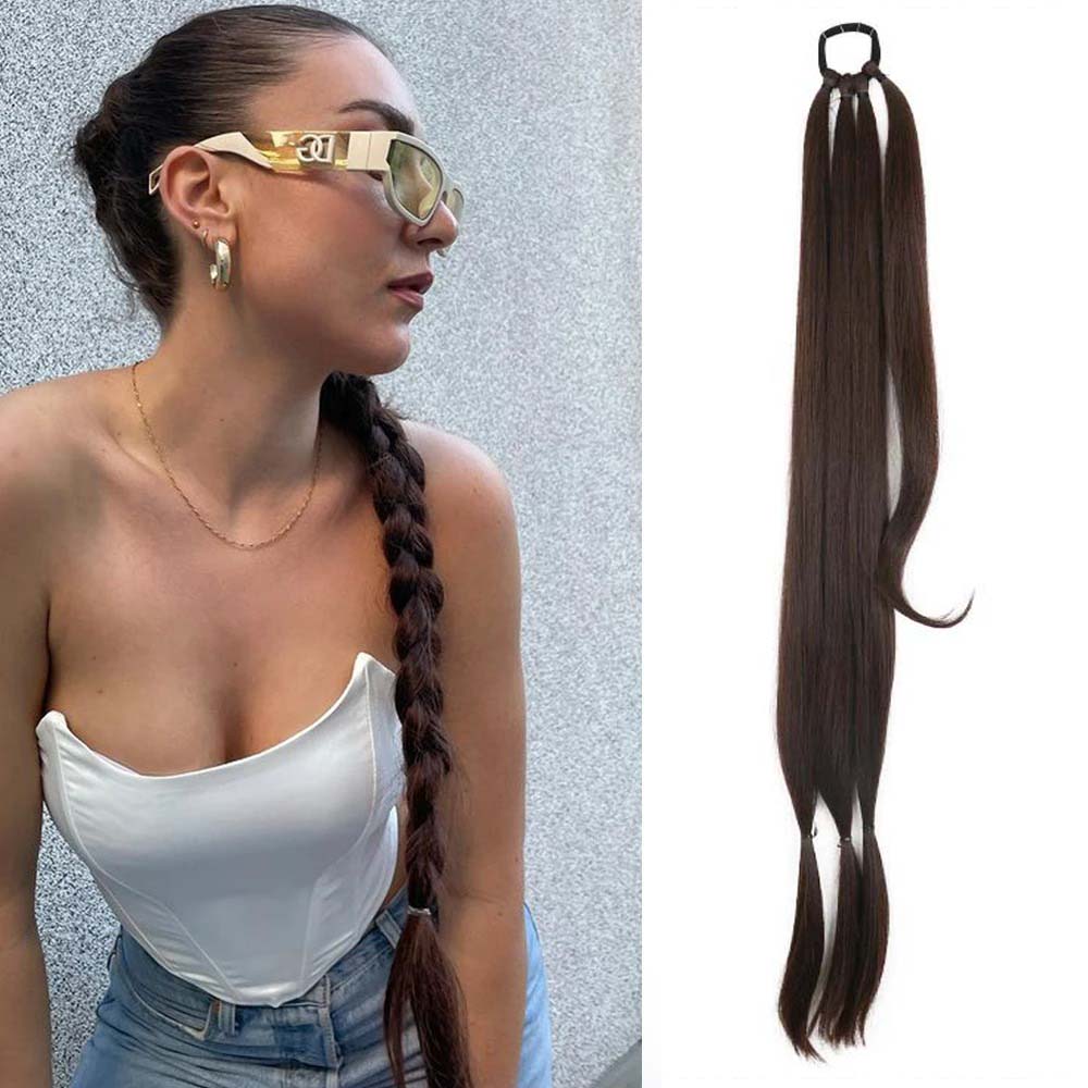 CHOCOLATE BROWN 85CM LONG SYNTHETIC BRAIDED PONYTAIL EXTENSION