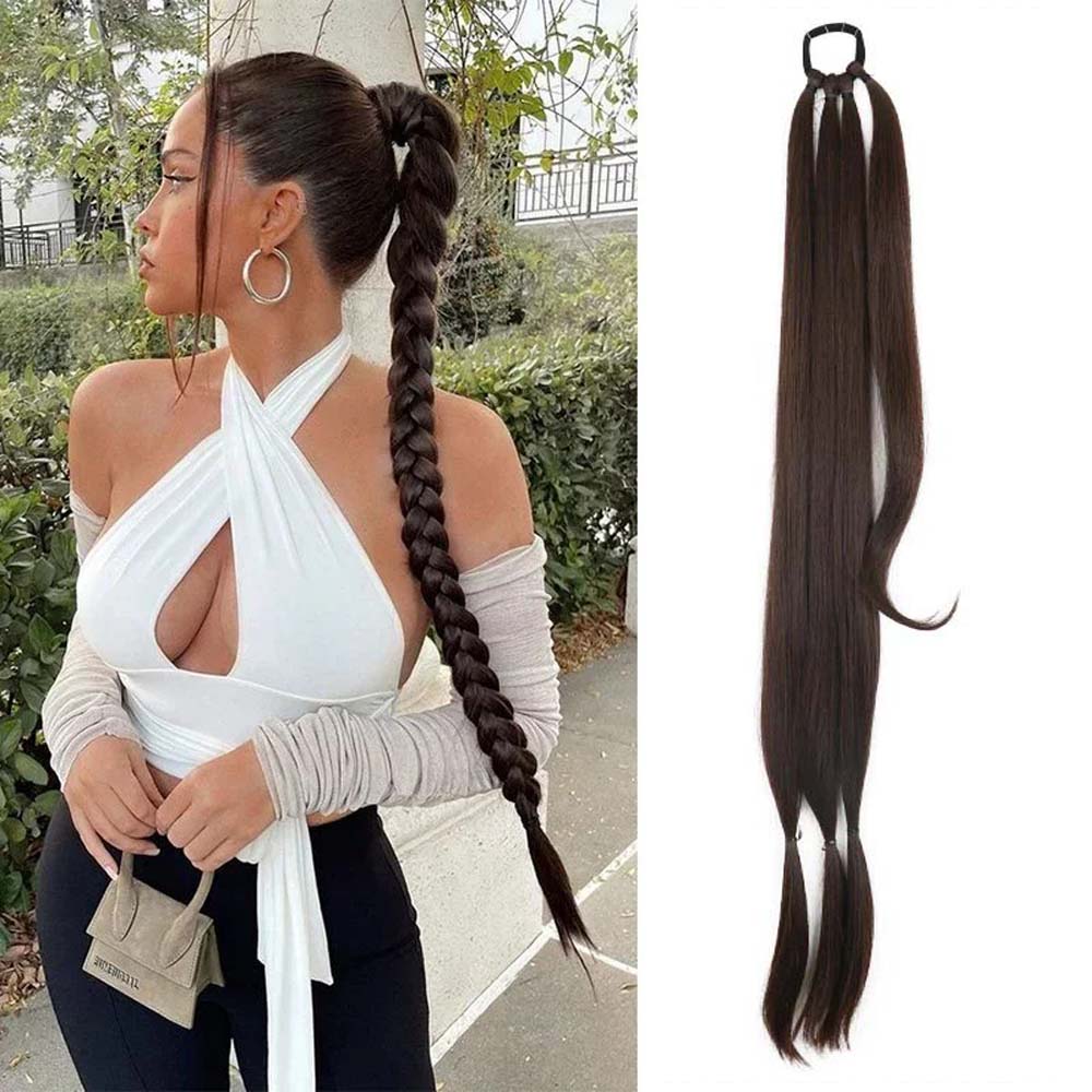 CHOCOLATE BROWN 85CM LONG SYNTHETIC BRAIDED PONYTAIL EXTENSION
