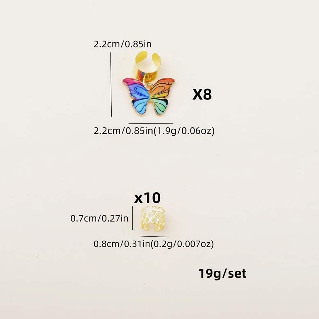 18PCS COLOURFUL BUTTERFLY GOLD HAIR CUFFS BRAID CUFFS