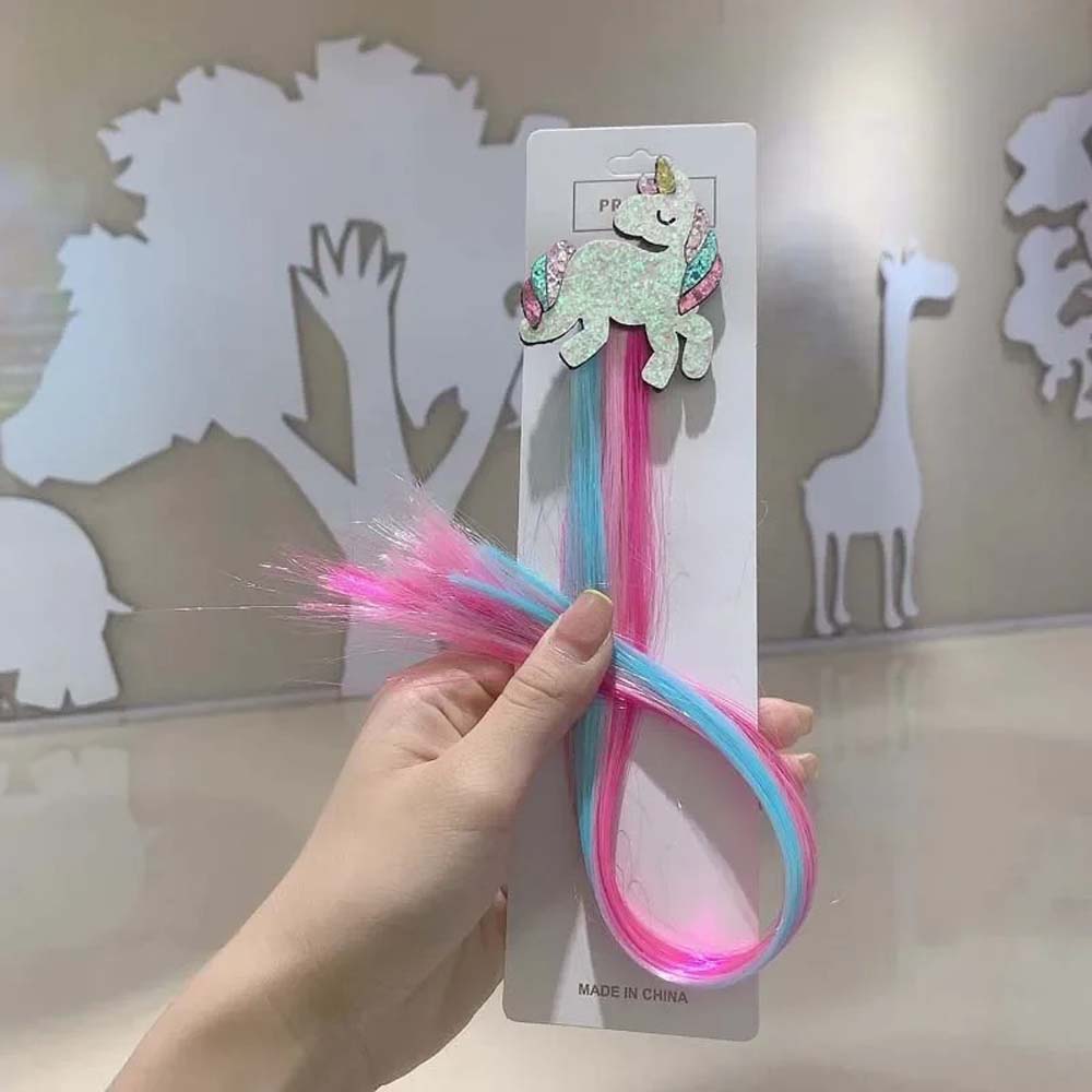40CM UNICORN & RAINBOW HAIR CLIPS WITH COLORFUL EXTENSIONS