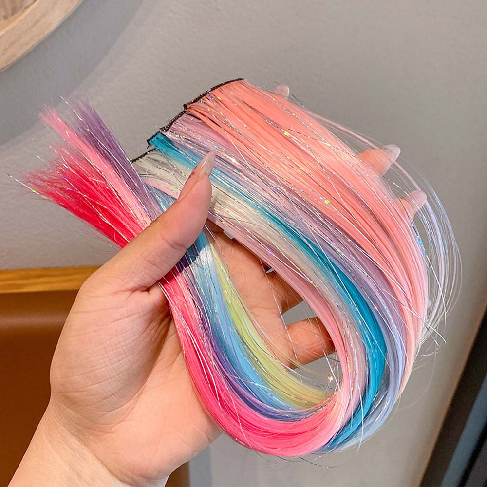 PINK & YELLOW 40CM TINSEL CLIP IN HAIR EXTENSIONS HAIR HIGHLIGHTS