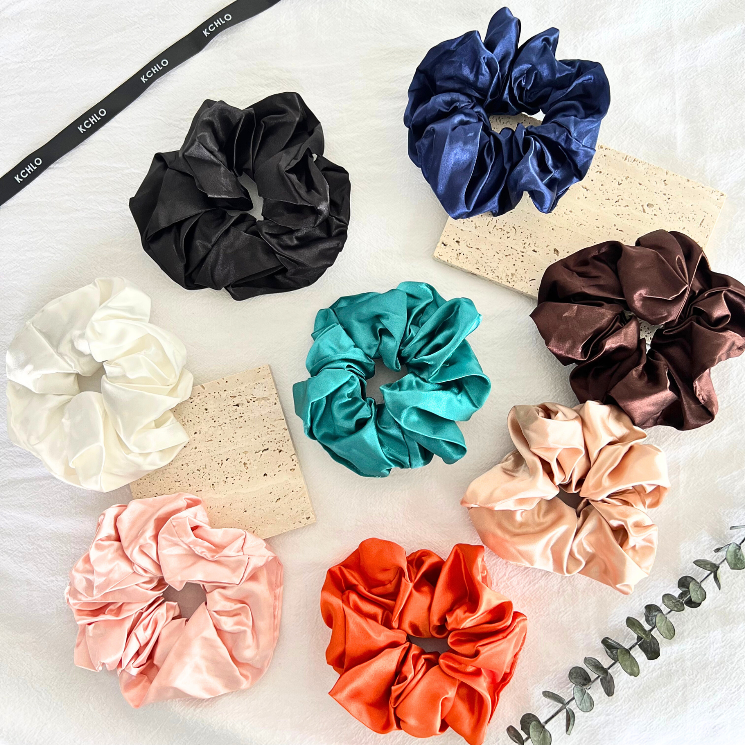 15CM BLACK OVERSIZE LARGE SCRUNCHIES SILK SATIN ELASTIC HAIR BANDS ROPE TIE PONYTAIL